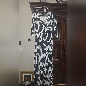 Black and White Abstract Print MAXI Dress